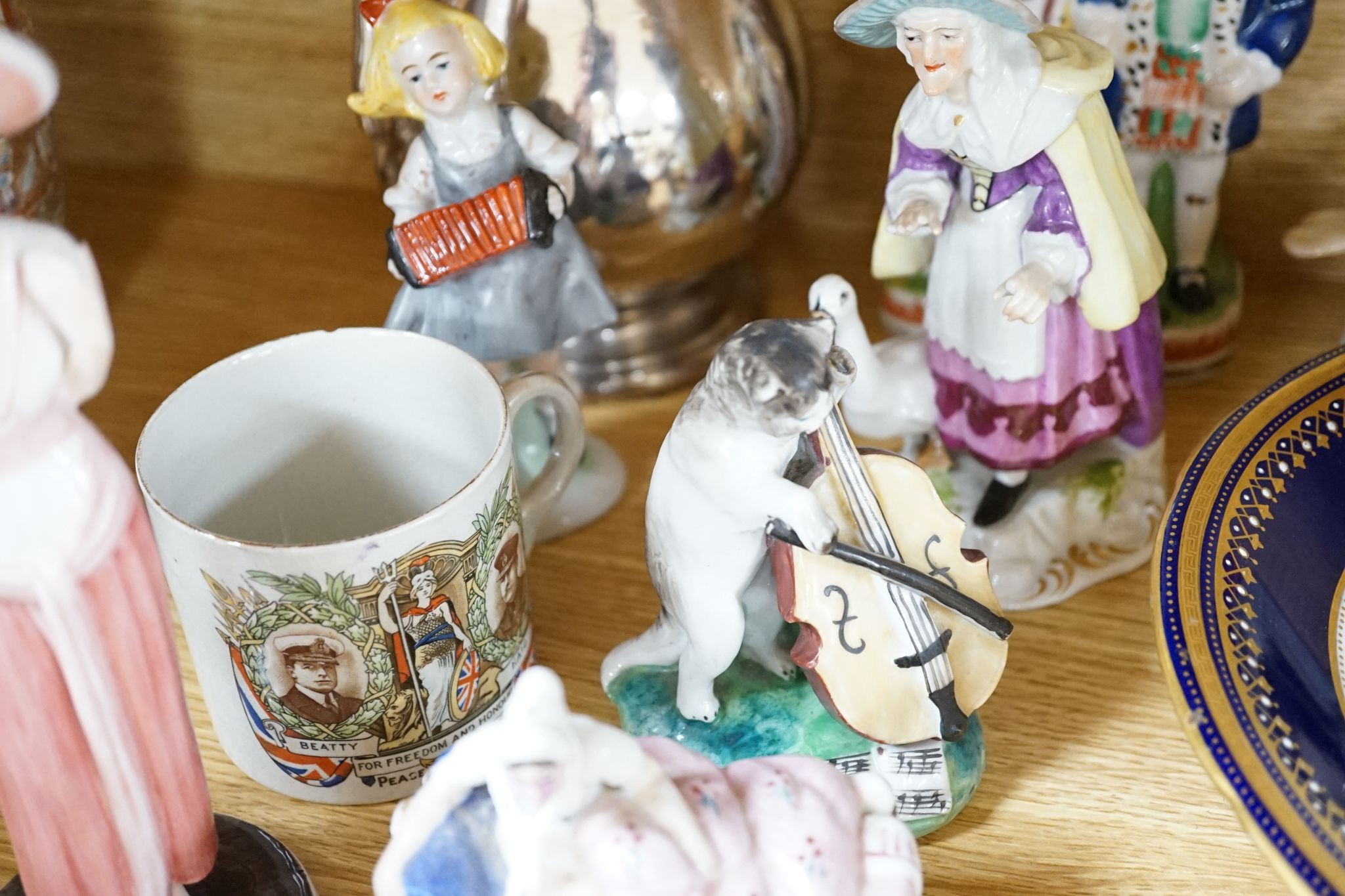 A set of twelve Chinese miniature porcelain figures, tallest 8cm, other ceramic figures, etc.
